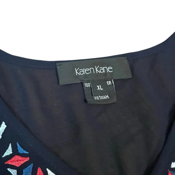 Karen Kane Sheer Navy Tie-Waist‎ Embroidered Blouse XL Women's Dressy Top - Picture 4 of 6